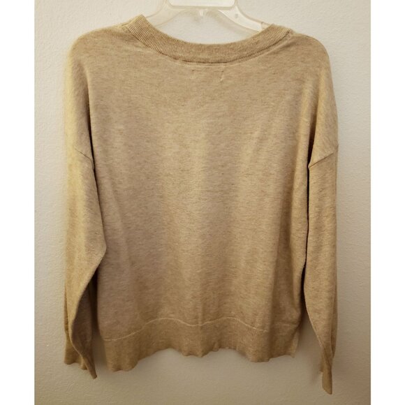 Rae Dunn Tan Relaxed Fit Rayon Blend WEEKEND Dropped Sleeve Sweater Size XL GUC - Picture 4 of 8